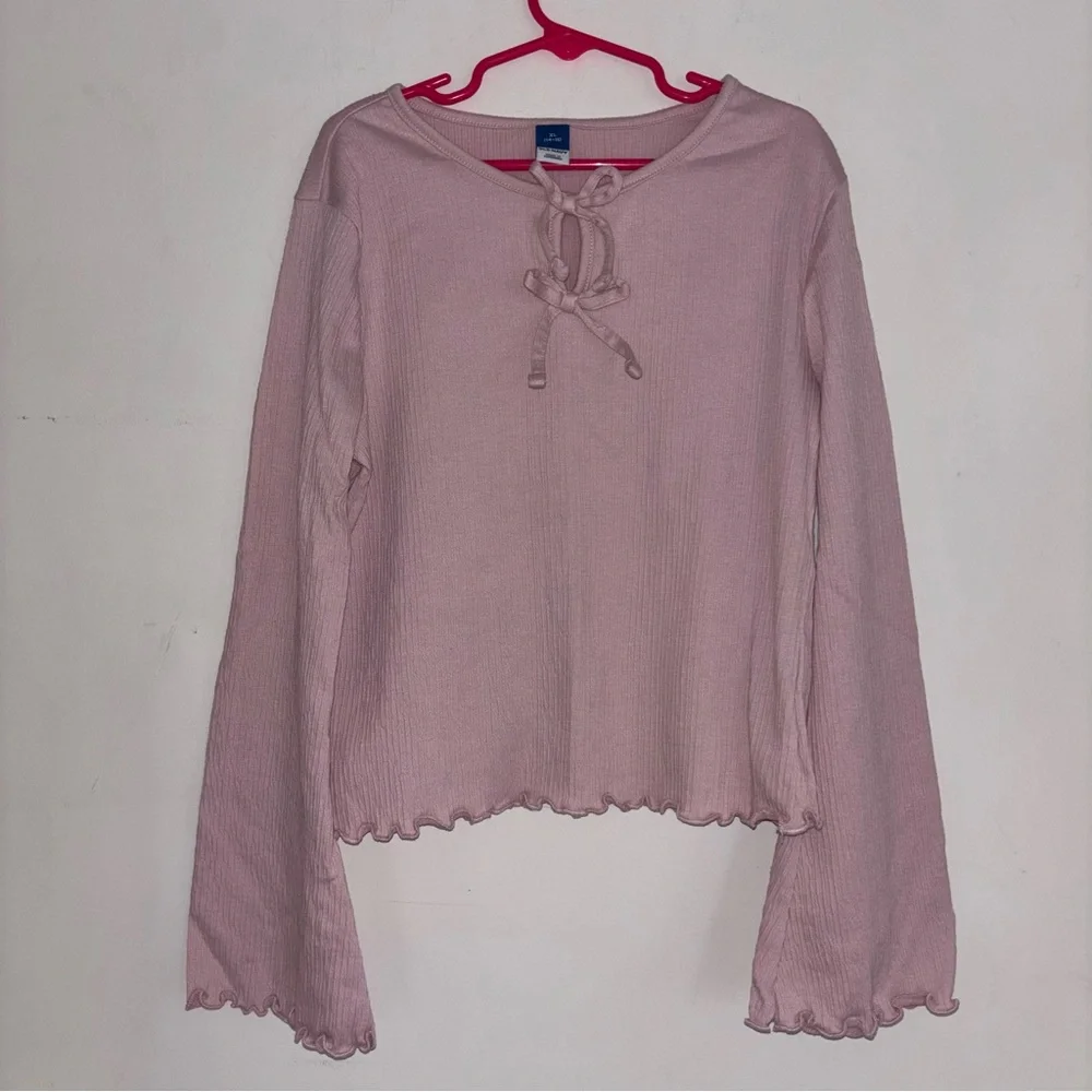 Old Navy Girls XL 14-16 Pink Ribbed Tie Front Top Y2K